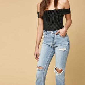 Off the shoulder black ribbed body suit. NWOT